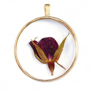 Pendant with dried flowers 35mm - Gold-burgundy green